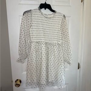 Elegant White and Black Polka Dot Kids Dress